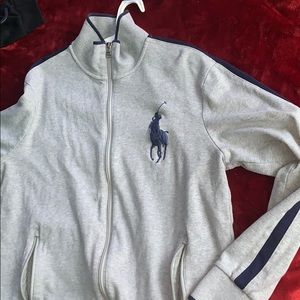Vintage Polo collared gray and navy zip up sweater